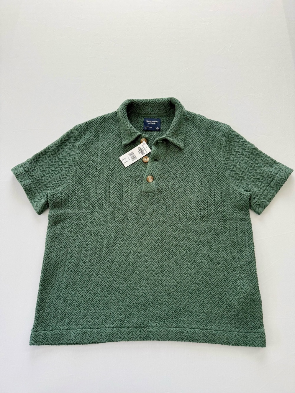 Abercrombie & Fitch Sage Green Short-Sleeve Textured Polo